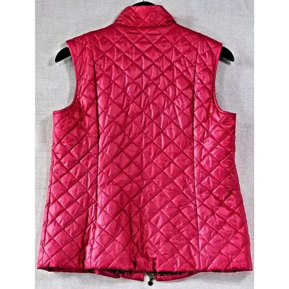 Lilly Pulitzer Quilted Puffer Vest Medium Hot Pink Full Zip Snap It's A Lilly - Picture 2 of 10